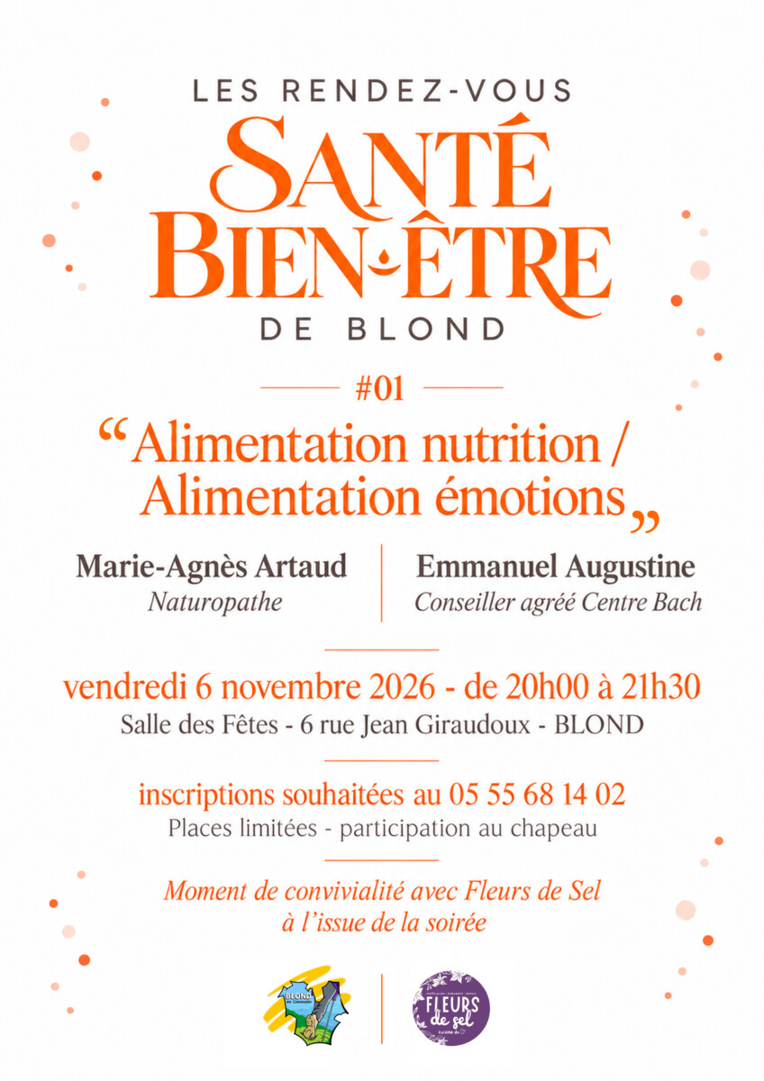 #01 "Alimentation nutrition / Alimentation émotions" dans le cadre des rendez-vous "Santé Bien-Être" de Blond - le vendredi 6 novembre à 20h00